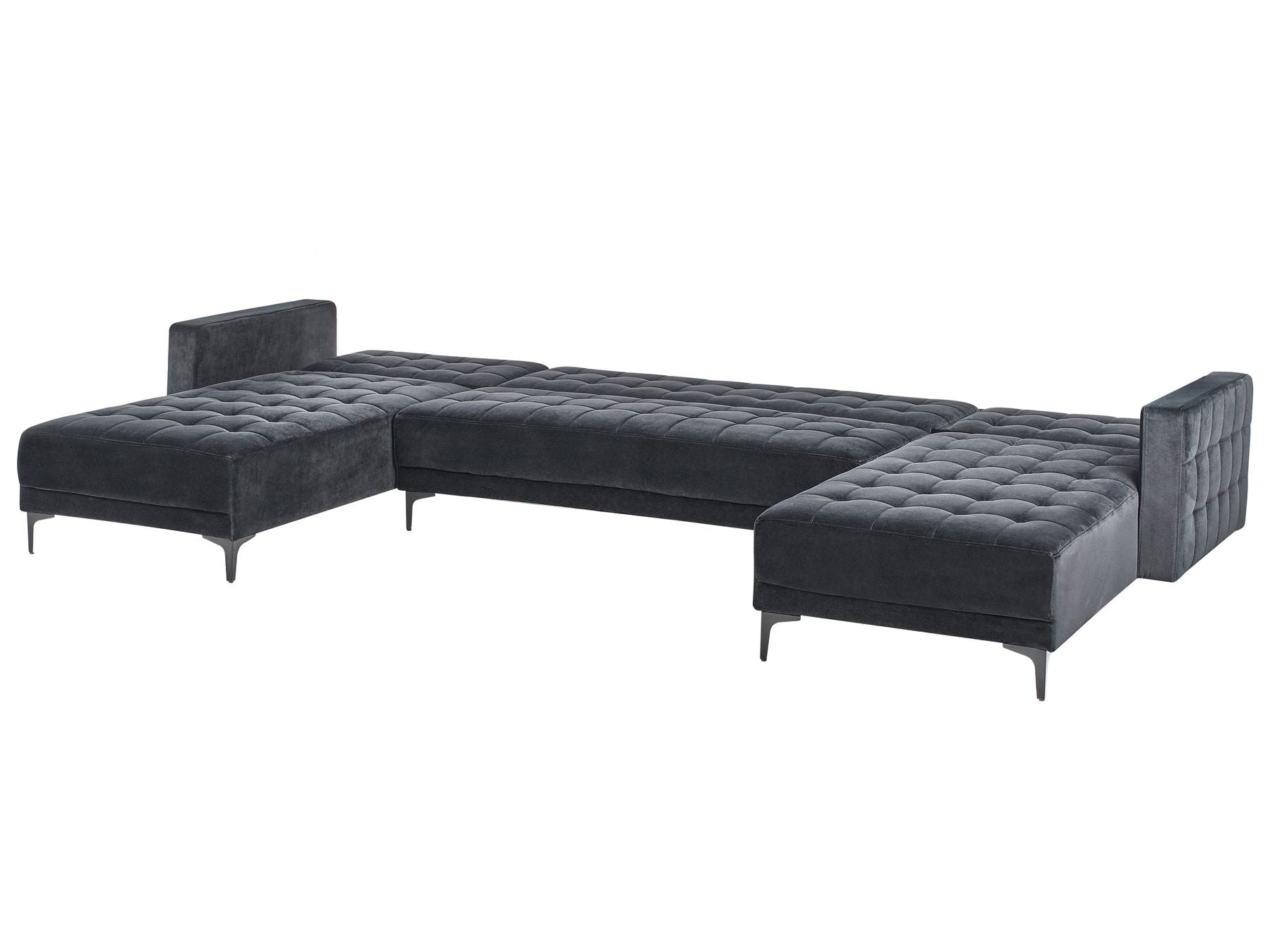 Modular U-Shape Sofa Bed ABERDEEN Velvet Black 5 Seater