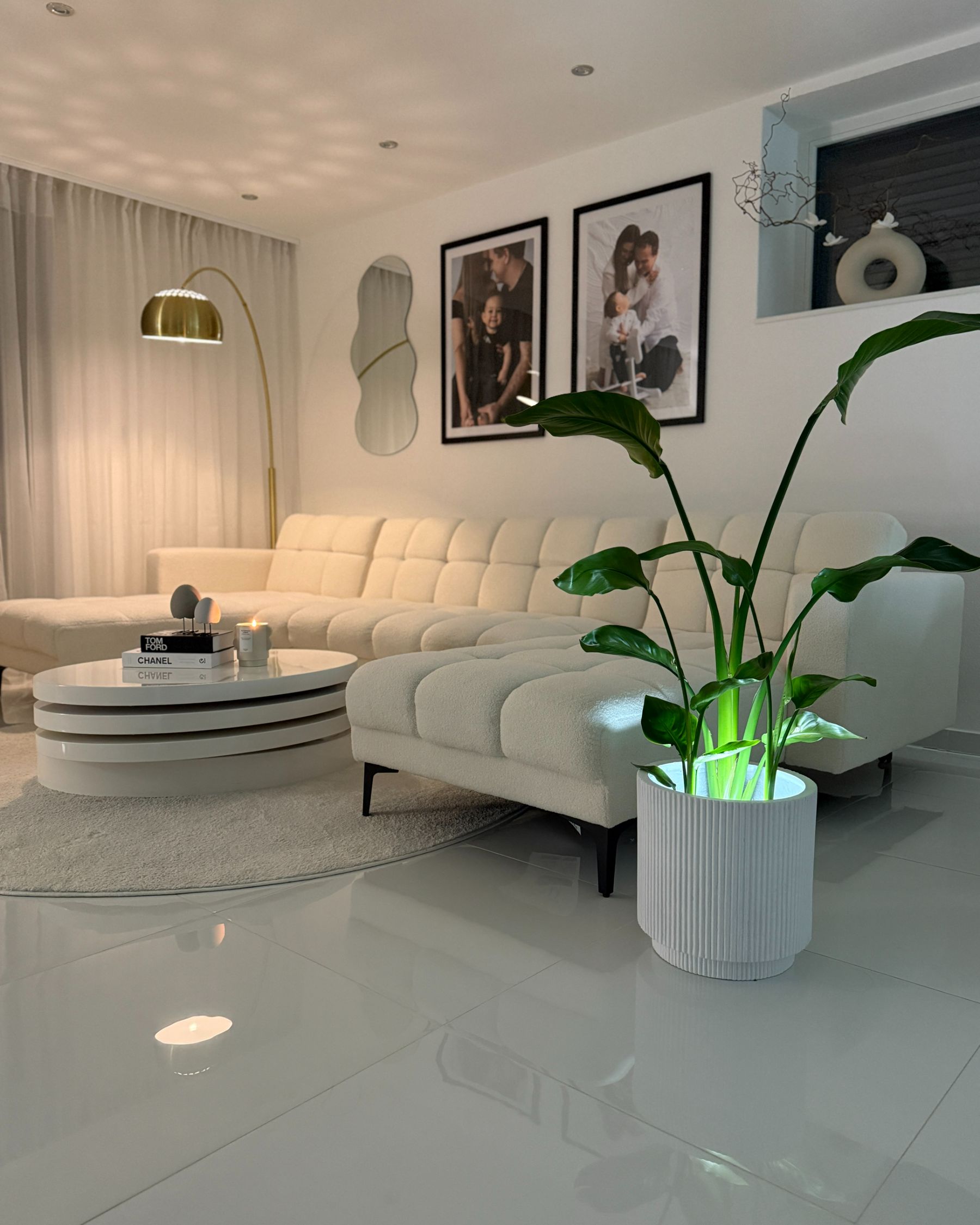 Modular Corner Sofa Bed ALNES Boucle White 4 Seater
