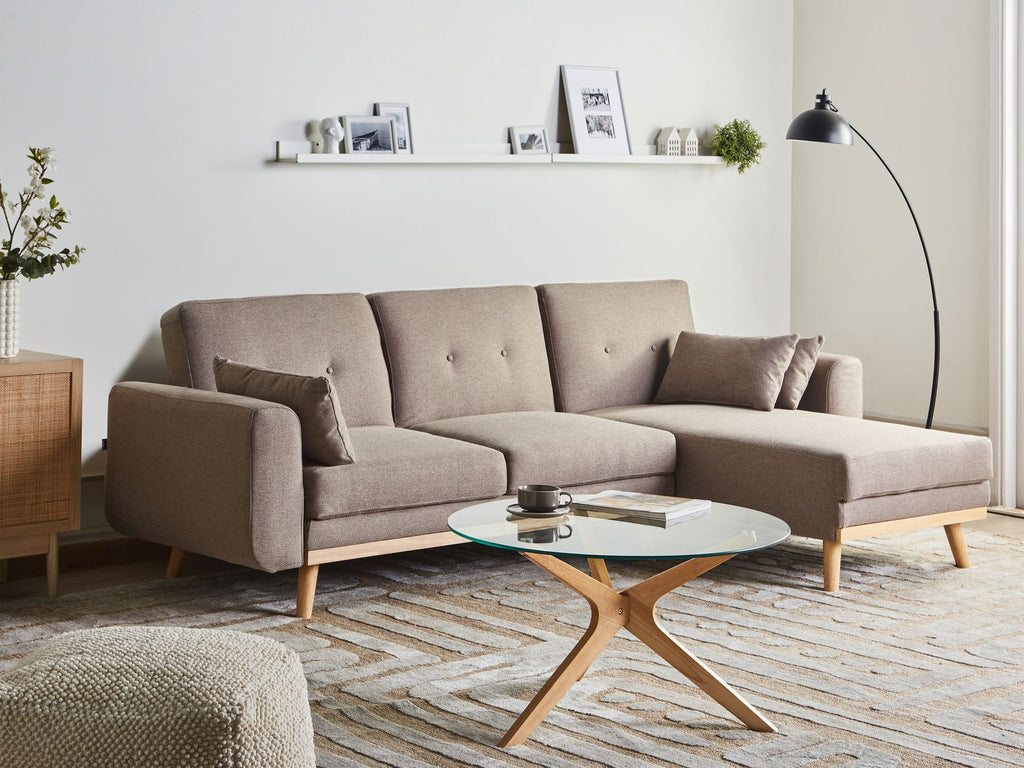 Corner Sofa Bed KAARINA Fabric Light Brown 3 Seater Left Hand