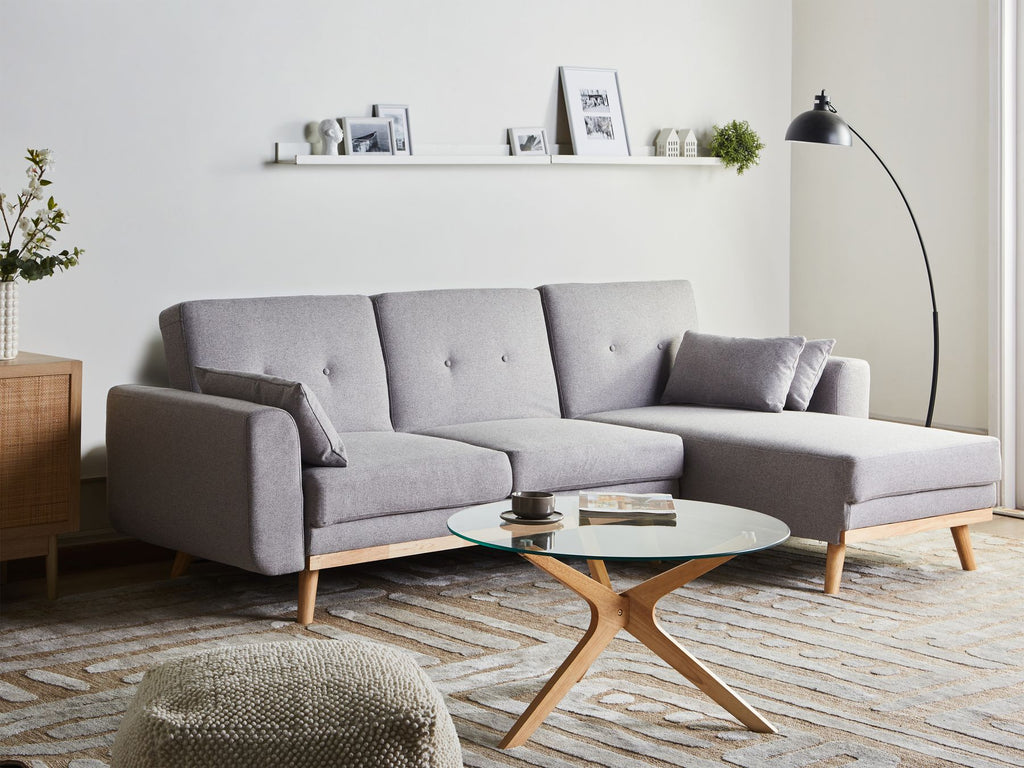 Corner Sofa Bed KAARINA Fabric Grey 3 Seater Left Hand
