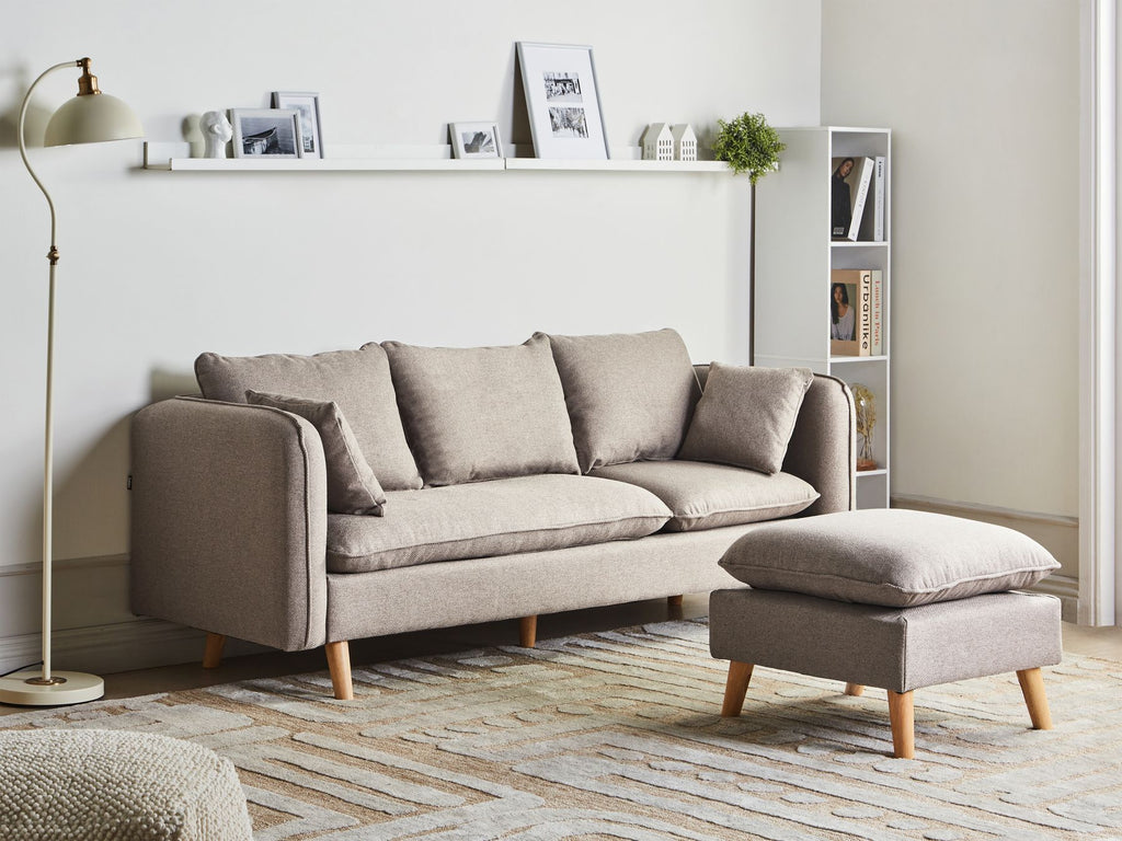 3 Seater Fabric Sofa with Ottoman Light Brown DALVIK