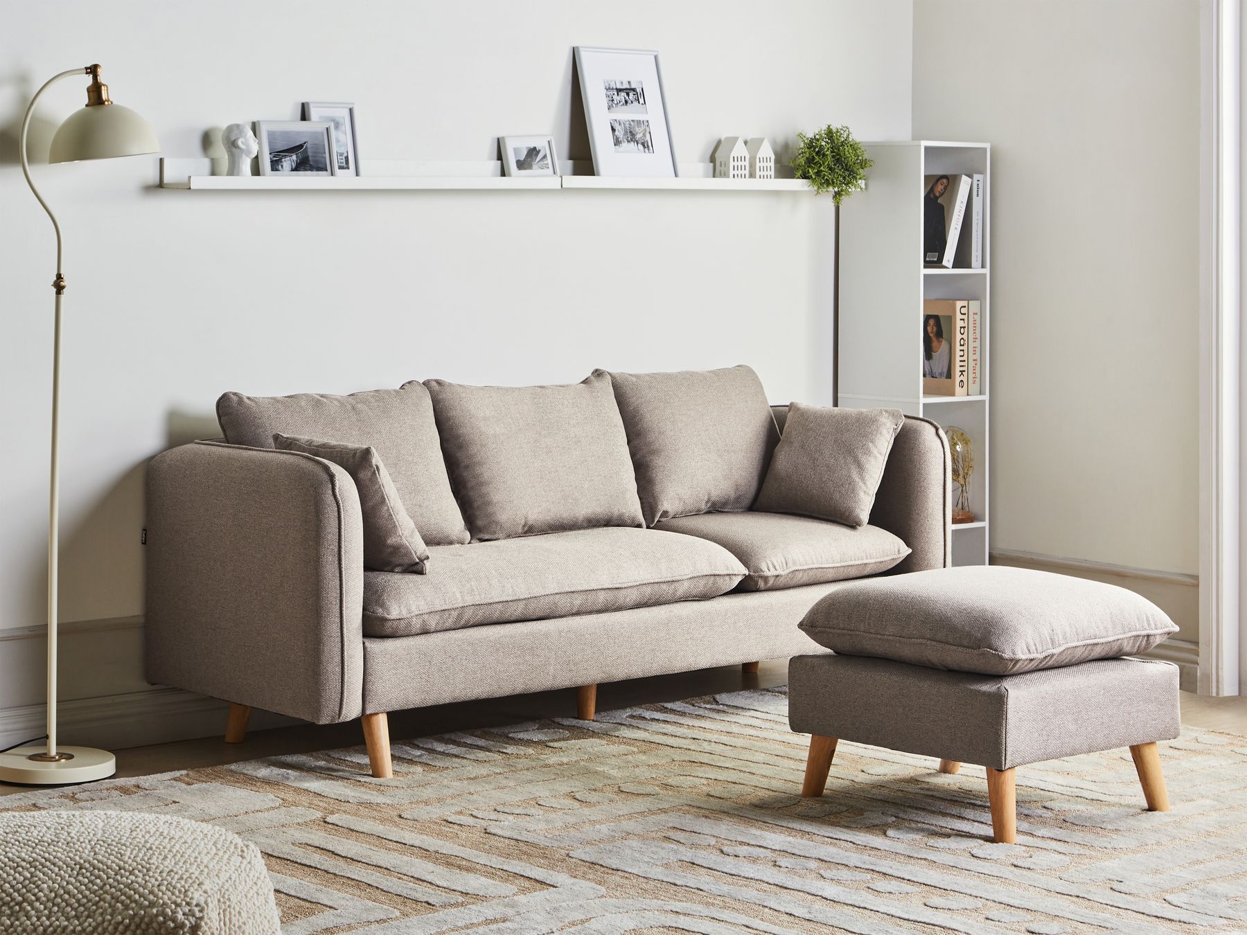3 Seater Fabric Sofa with Ottoman Light Brown DALVIK