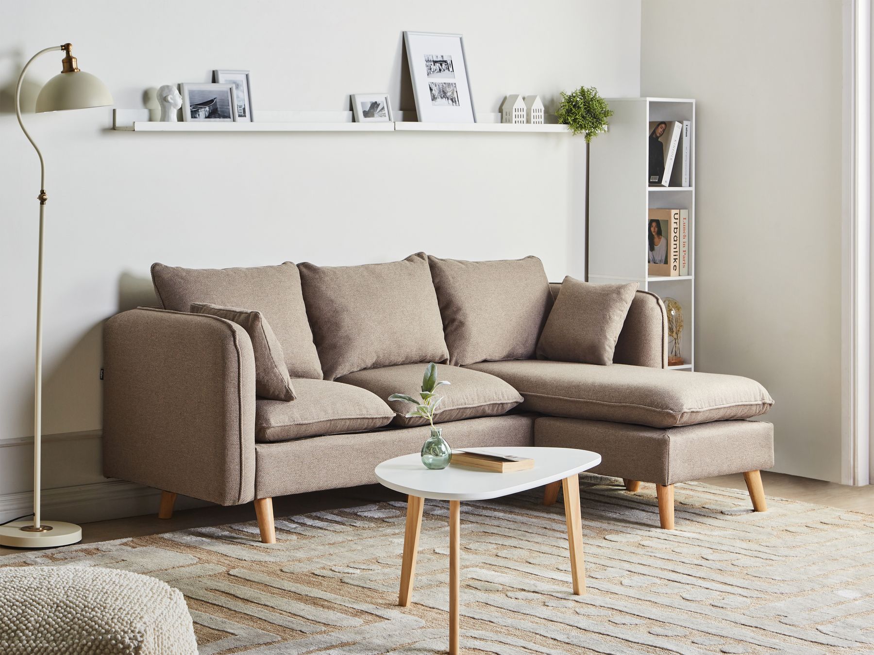 3 Seater Fabric Sofa with Ottoman Light Brown DALVIK