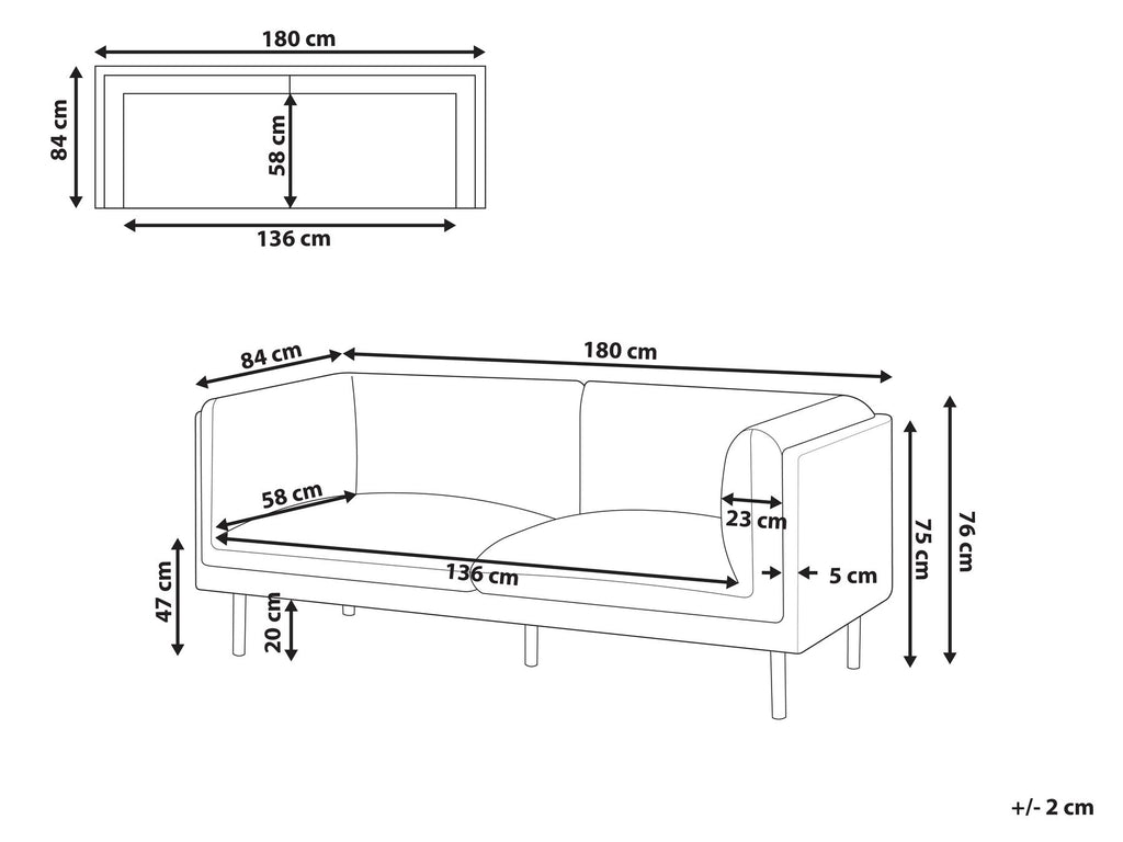 2 Seater Fabric Sofa Black VORGOD