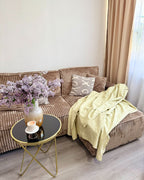 Corner Sofa Bed ABACKA Corduroy Light Brown with Storage 3 Seater Left Hand