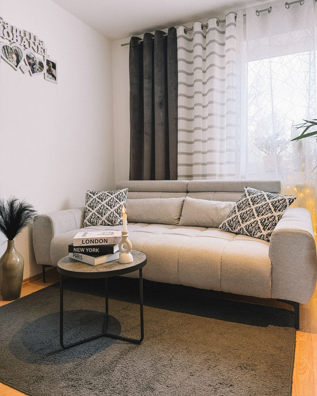 3 Seater Fabric Sofa Grey VEGAMO