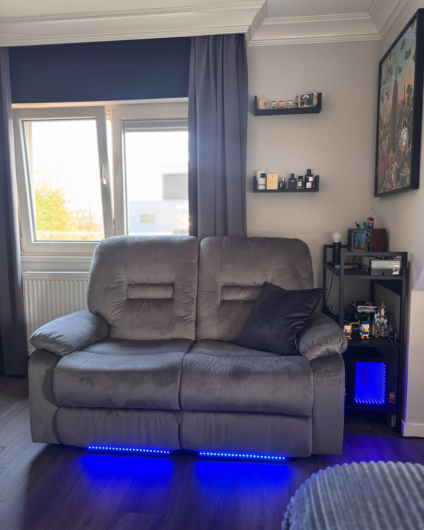 2 Seater Velvet LED Electric Recliner Sofa with USB Port Grey BERGEN