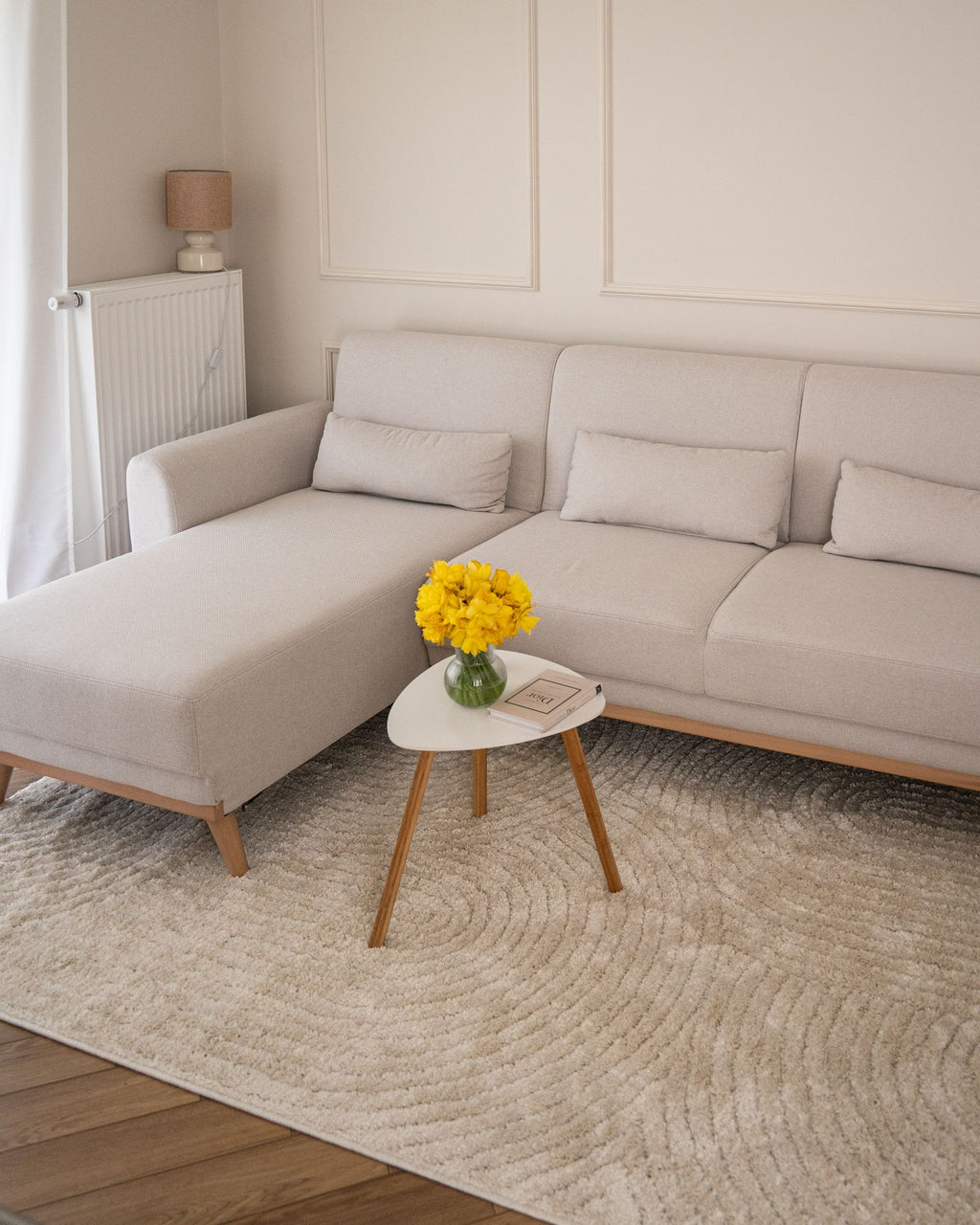 Corner Sofa Bed OLLSTA Fabric Light Beige 3 Seater Right Hand