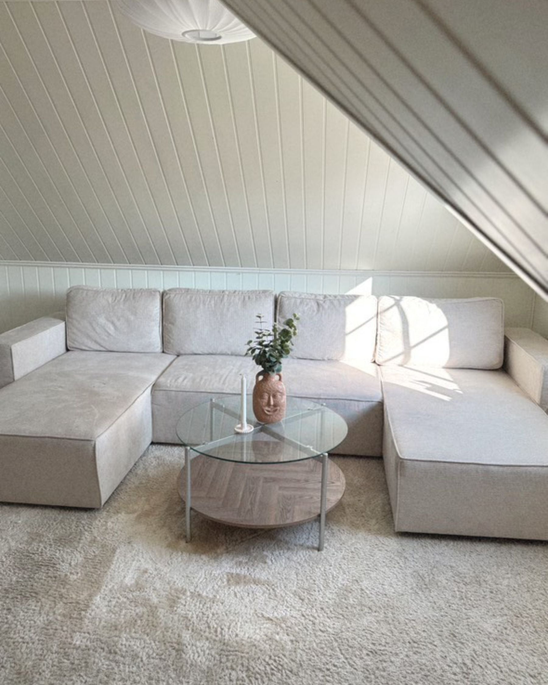 U-Shape Sofa Bed VATNE Fabric Light Beige with Storage 4 Seater
