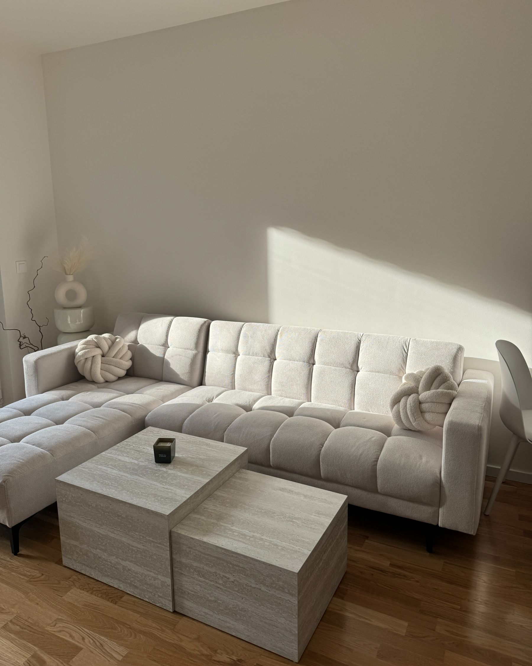 Modular Corner Sofa Bed ALNES Fabric Off-White 4 Seater Right Hand
