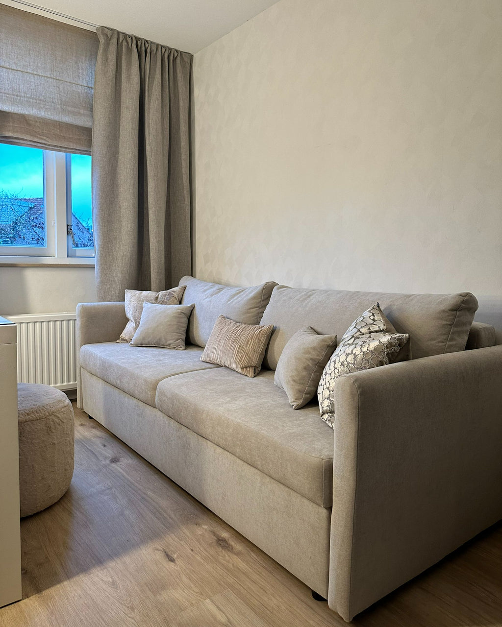 Sofa Bed BLEIK Fabric Light Beige with Storage 3 Seater