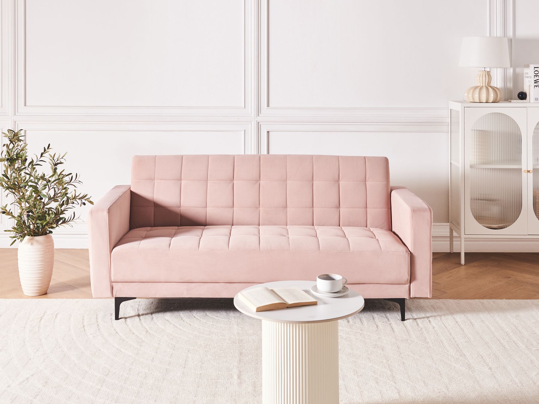 Sofa Bed ABERDEEN Velvet Pastel Pink 3 Seater