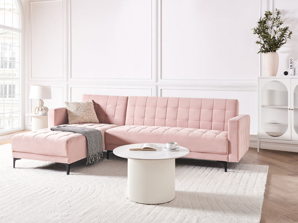 Modular Corner Sofa Bed ABERDEEN Velvet Pastel Pink 4 Seater Right Hand