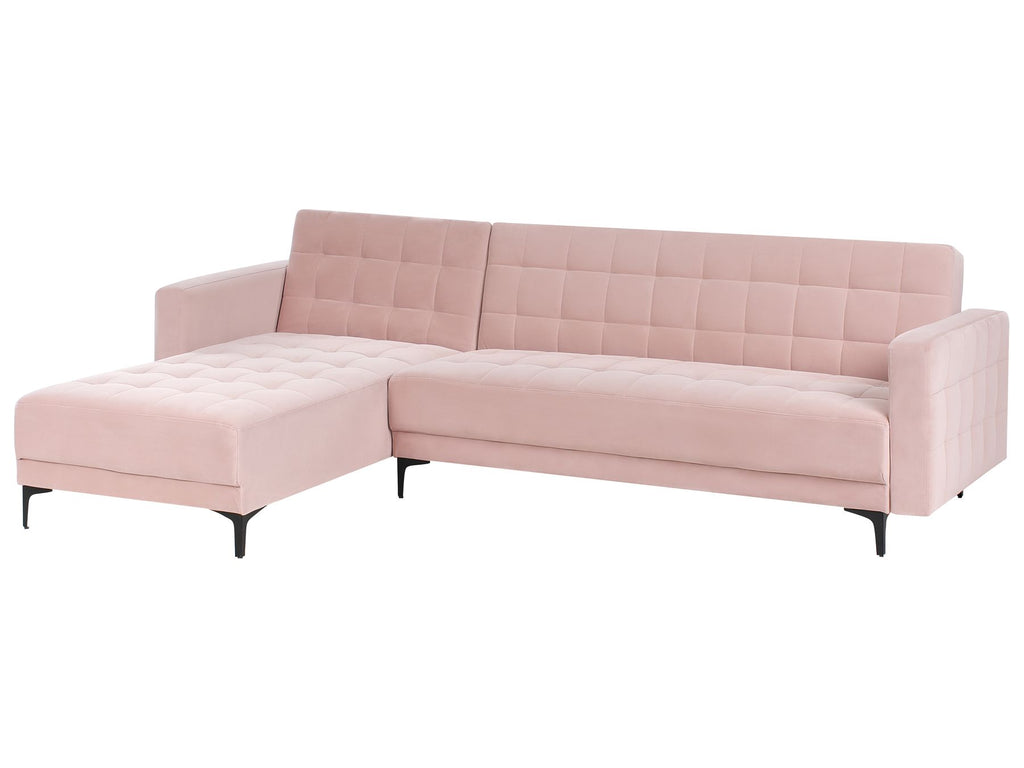 Modular Corner Sofa Bed ABERDEEN Velvet Pastel Pink 4 Seater Right Hand