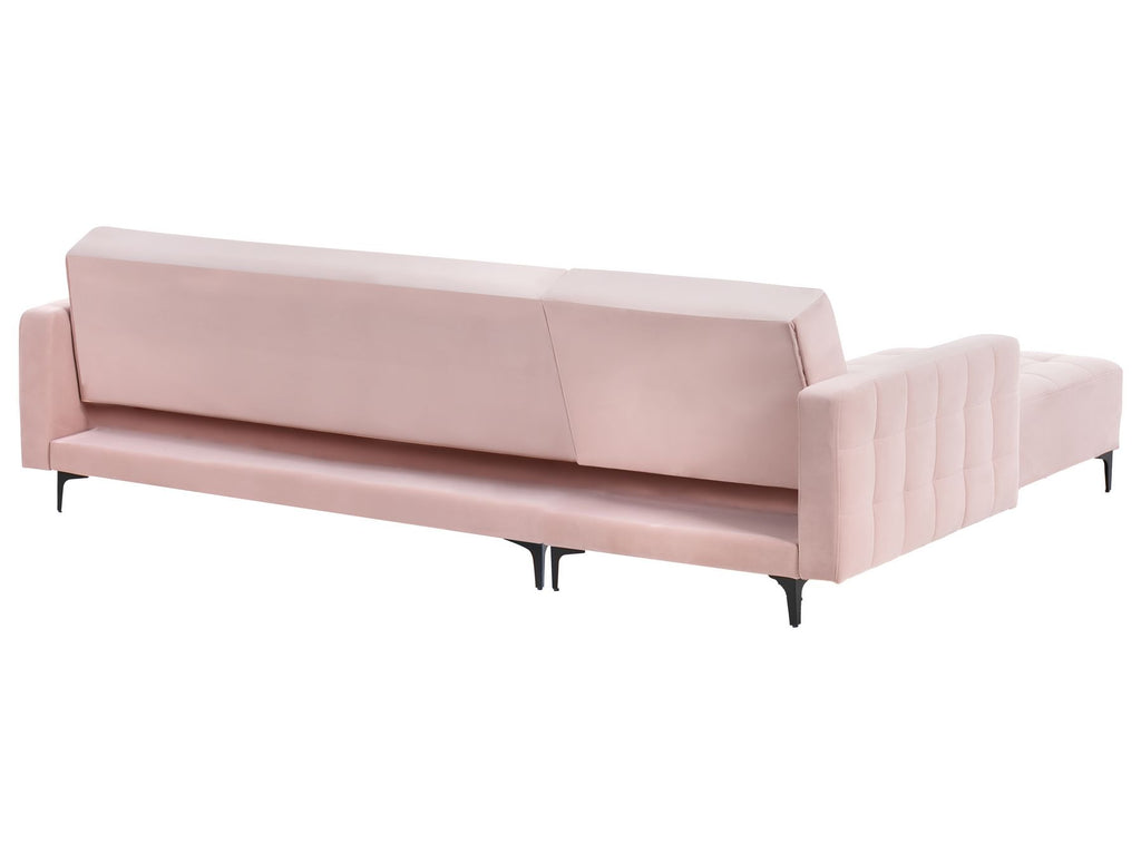 Modular Corner Sofa Bed ABERDEEN Velvet Pastel Pink 4 Seater Right Hand