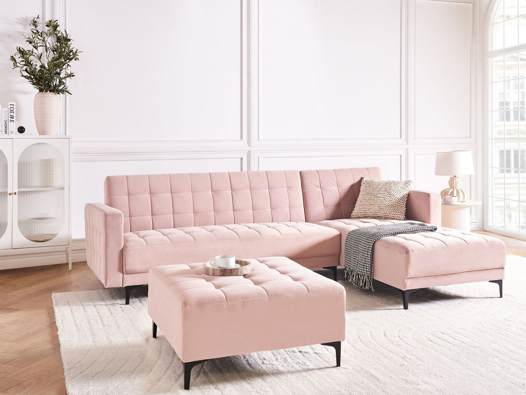 Modular Corner Sofa Bed ABERDEEN Velvet Pastel Pink 4 Seater Left Hand