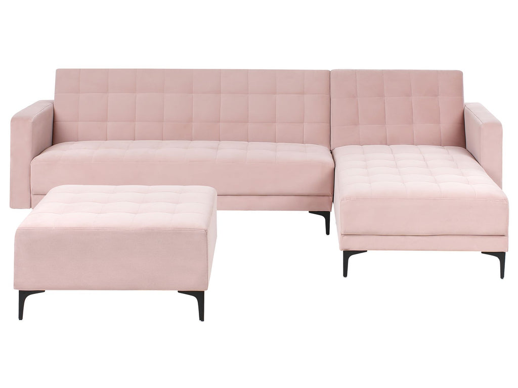 Modular Corner Sofa Bed ABERDEEN Velvet Pastel Pink 4 Seater Left Hand