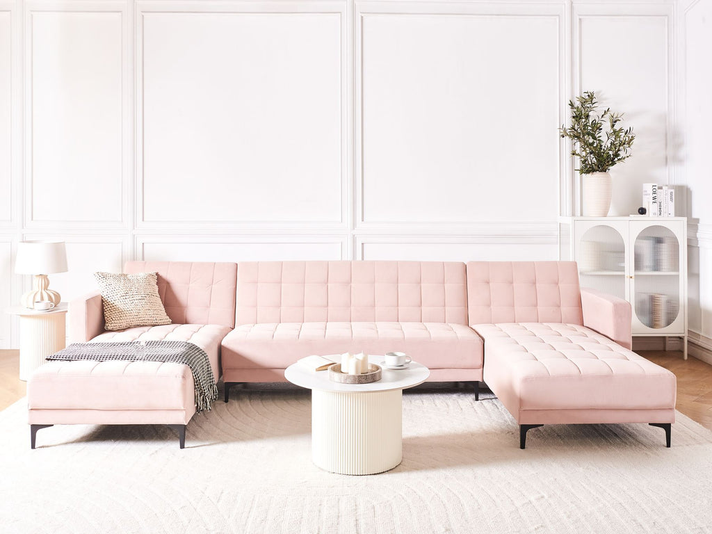 Modular U-Shape Sofa Bed ABERDEEN Velvet Pastel Pink 5 Seater