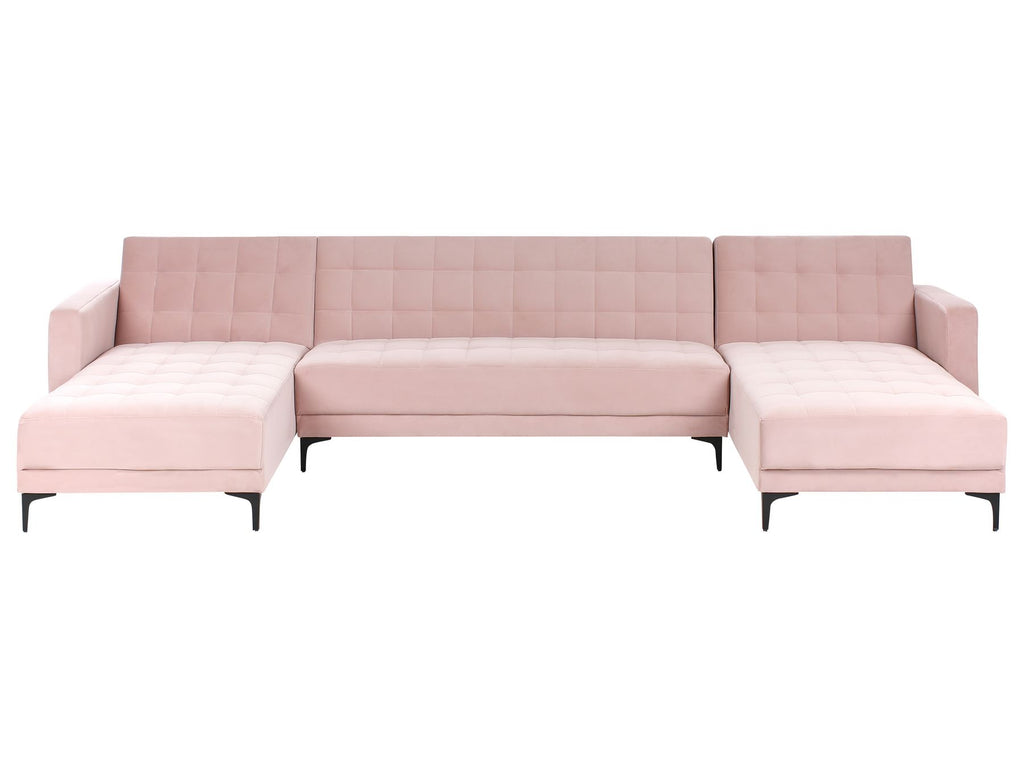 Modular U-Shape Sofa Bed ABERDEEN Velvet Pastel Pink 5 Seater