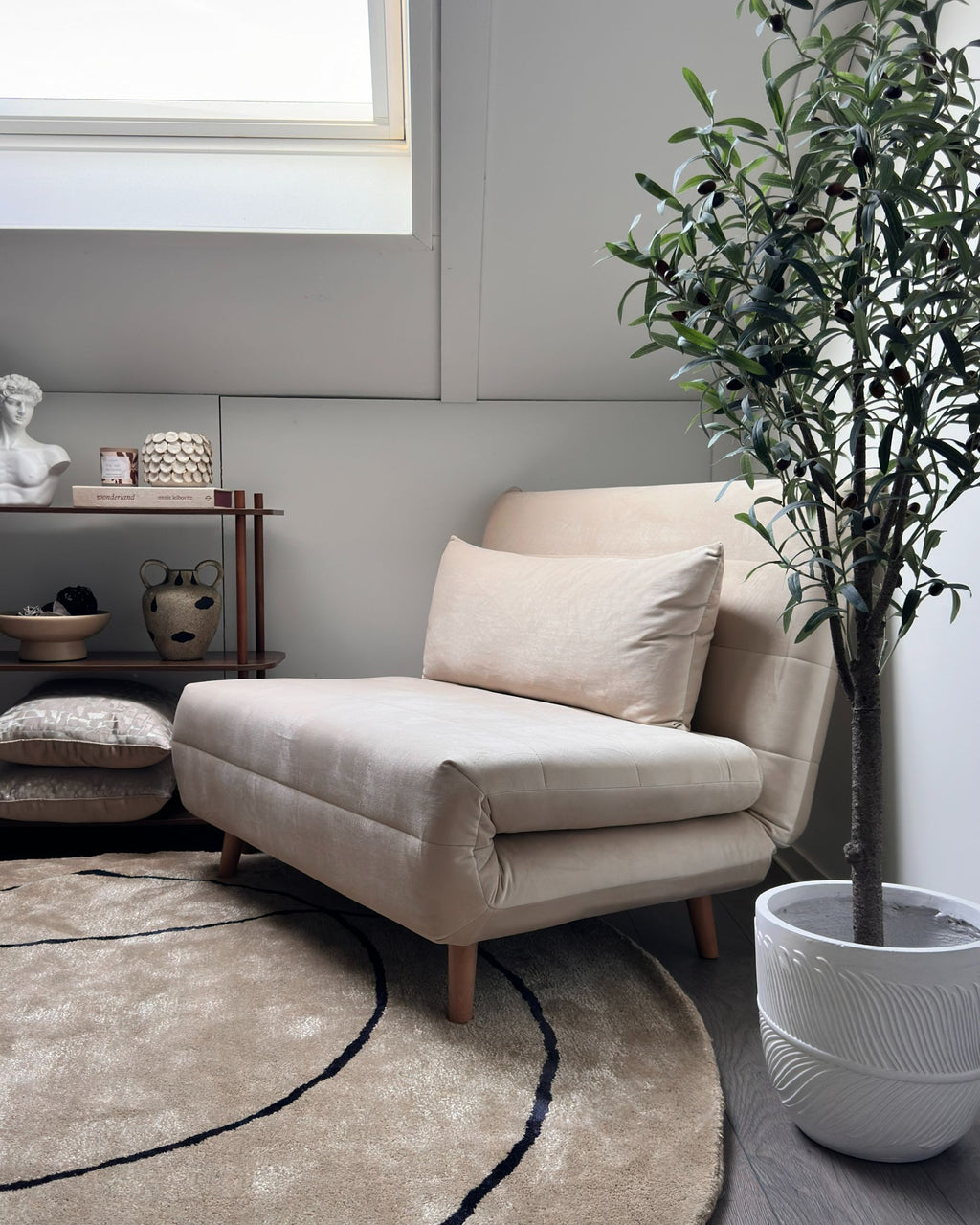 Single Sofa Bed SETTEN Velvet Light Beige