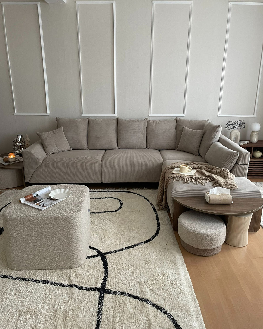 Corner Sofa LUNNER Corduroy Beige 4 Seater Left Hand
