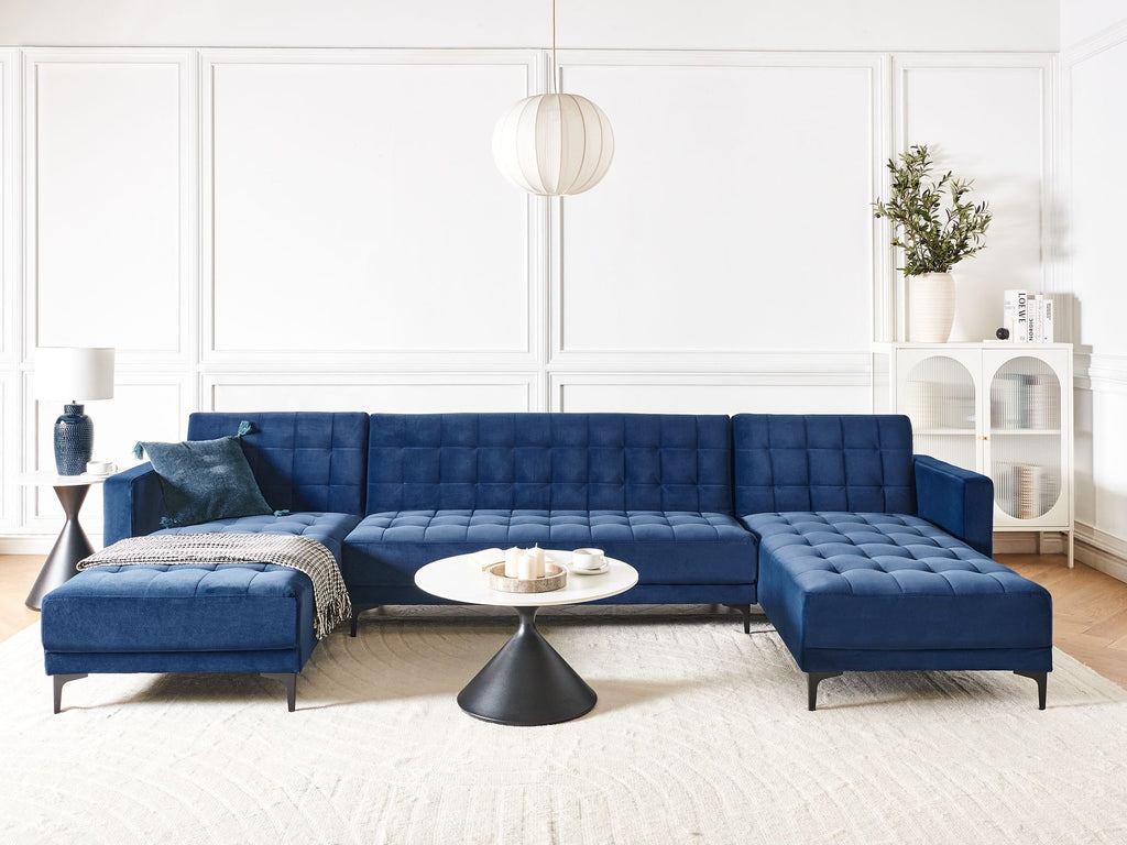 Modular U-Shape Sofa Bed ABERDEEN Velvet Blue 5 Seater
