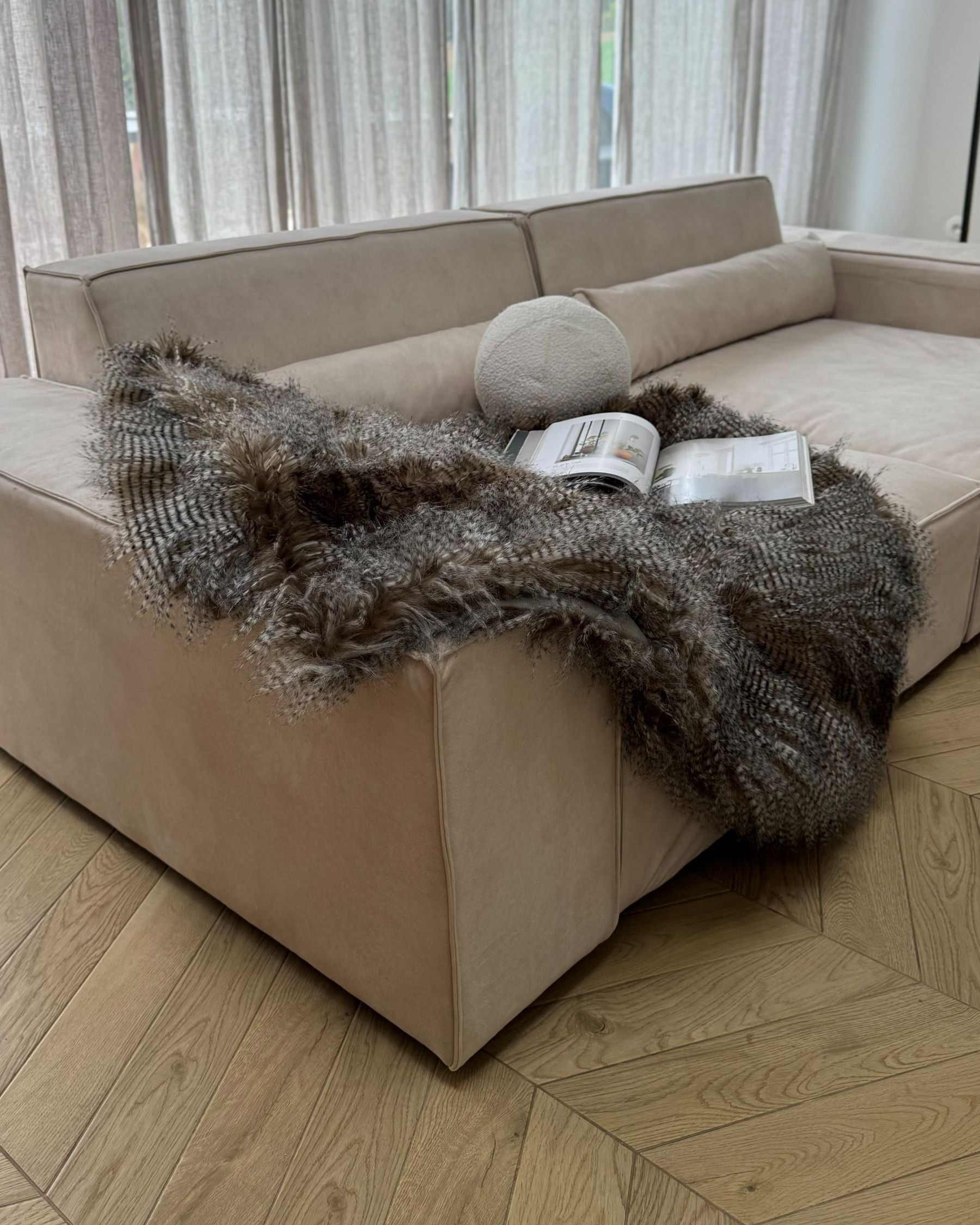 2 Seater Modular Velvet Sofa Beige HELLNAR