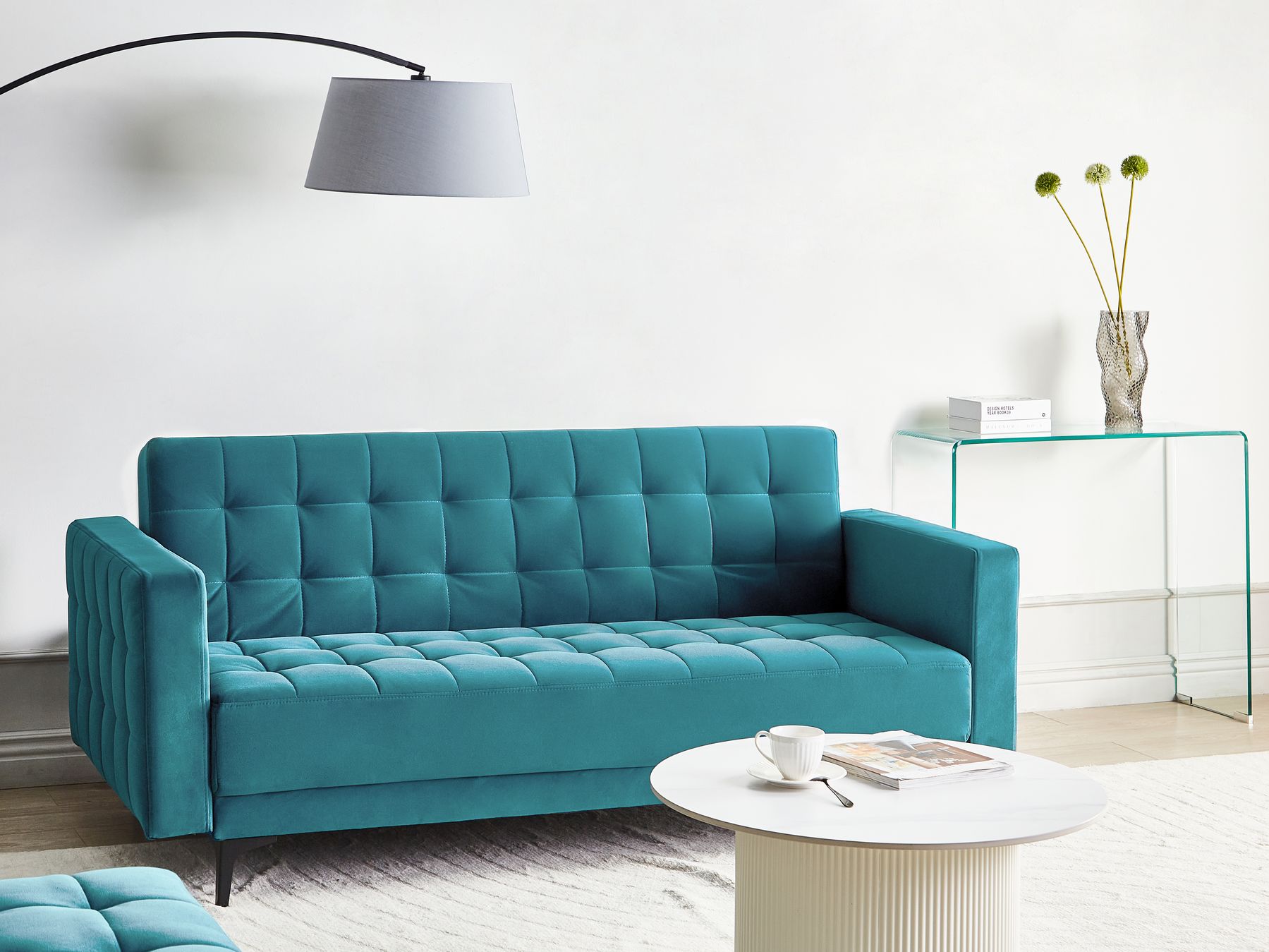 Sofa Bed ABERDEEN Velvet Sea Blue 3 Seater