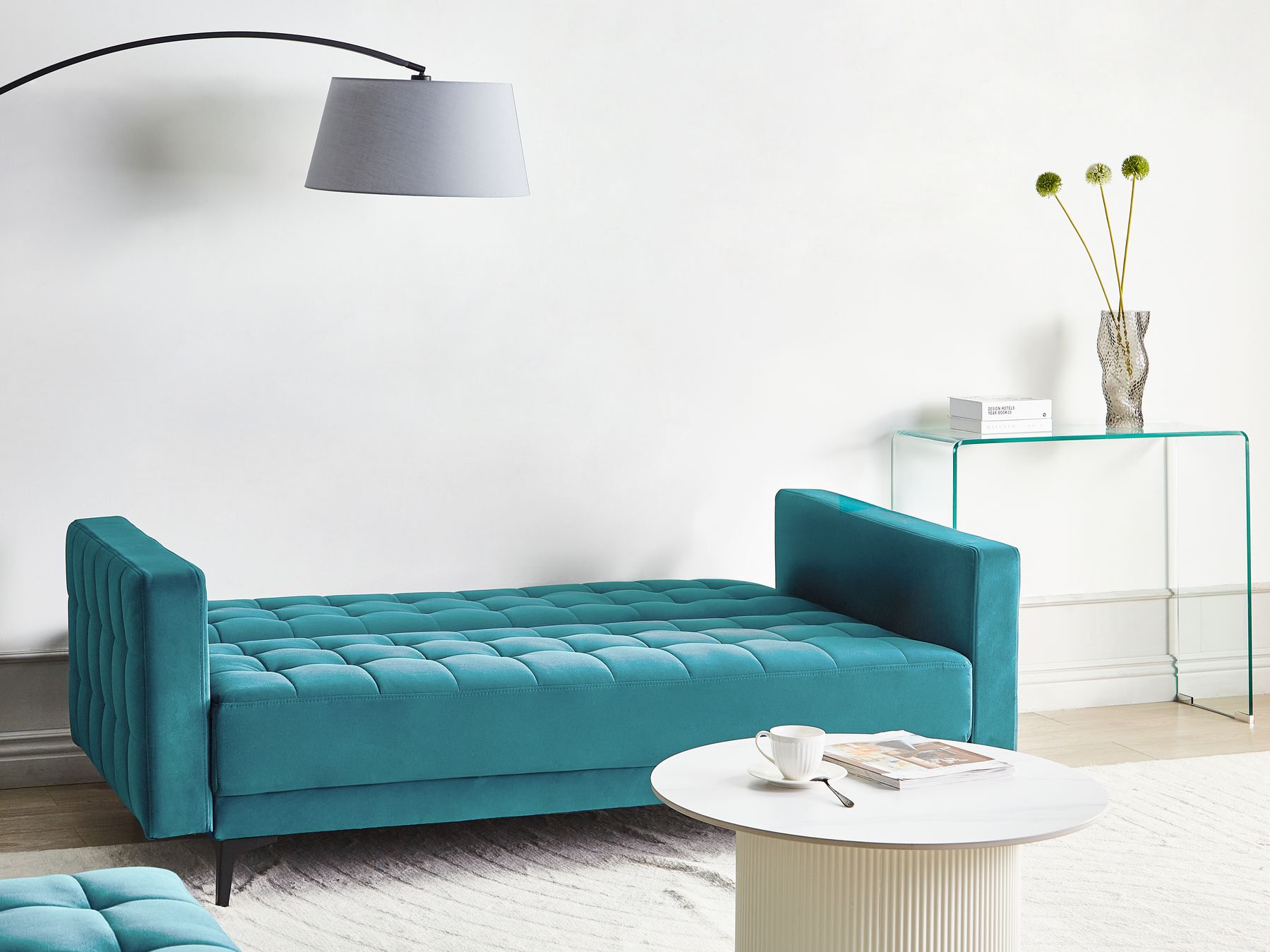 Sofa Bed ABERDEEN Velvet Sea Blue 3 Seater