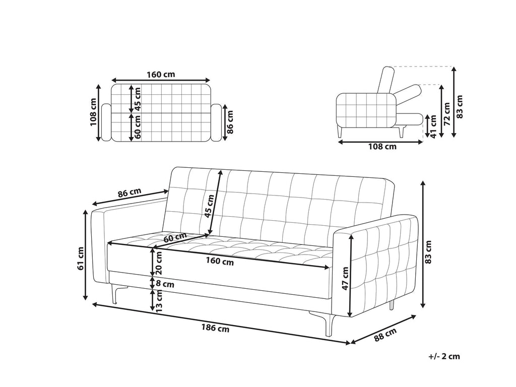 Sofa Bed ABERDEEN Velvet Sea Blue 3 Seater