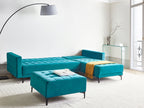 Modular Corner Sofa Bed ABERDEEN Velvet Sea Blue 4 Seater Left Hand