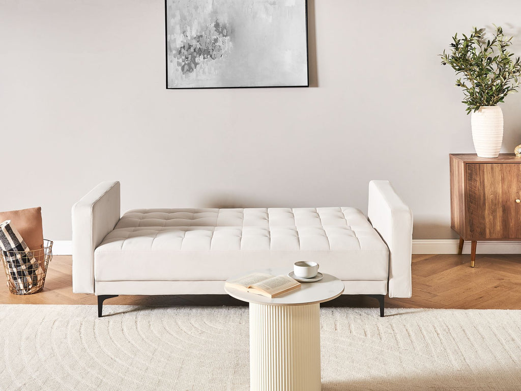 Sofa Bed ABERDEEN Velvet Light Beige 3 Seater