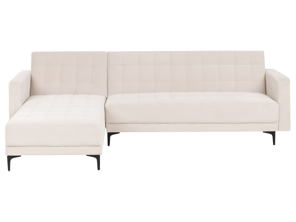 Modular Corner Sofa Bed ABERDEEN Velvet Light Beige 4 Seater Right Hand