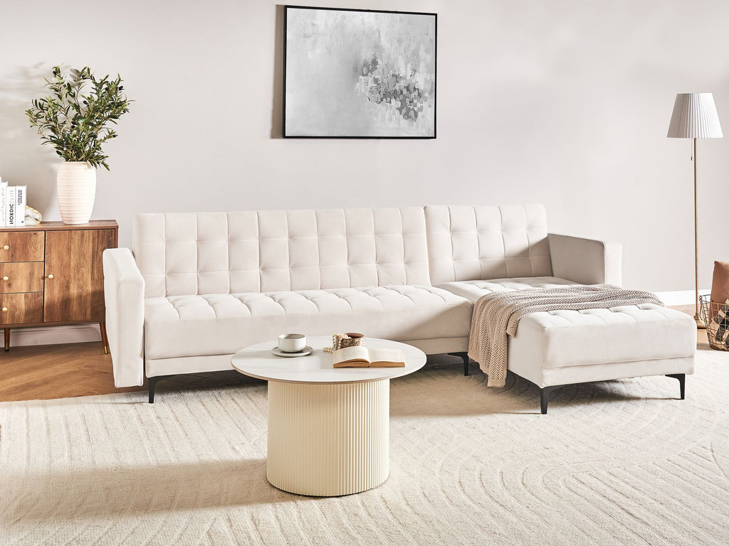 Modular Corner Sofa Bed ABERDEEN Velvet Light Beige 4 Seater Left Hand