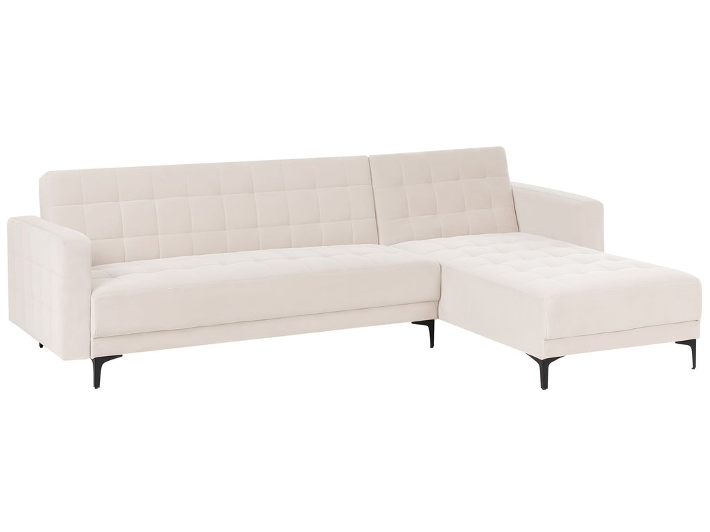 Modular Corner Sofa Bed ABERDEEN Velvet Light Beige 4 Seater Left Hand