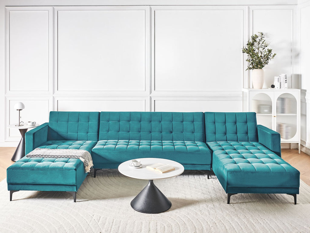 Modular U-Shape Sofa Bed ABERDEEN Velvet Sea Blue 5 Seater