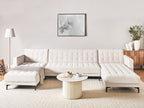 Modular U-Shape Sofa Bed ABERDEEN Velvet Light Beige 5 Seater
