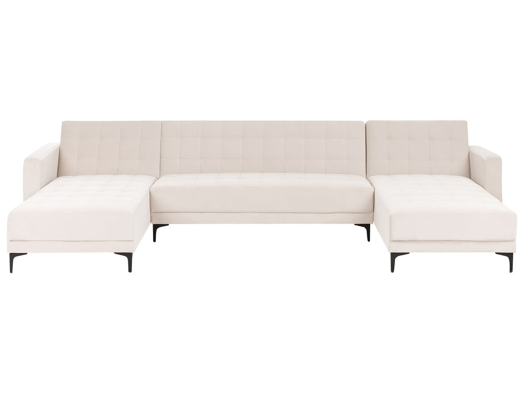 Modular U-Shape Sofa Bed ABERDEEN Velvet Light Beige 5 Seater