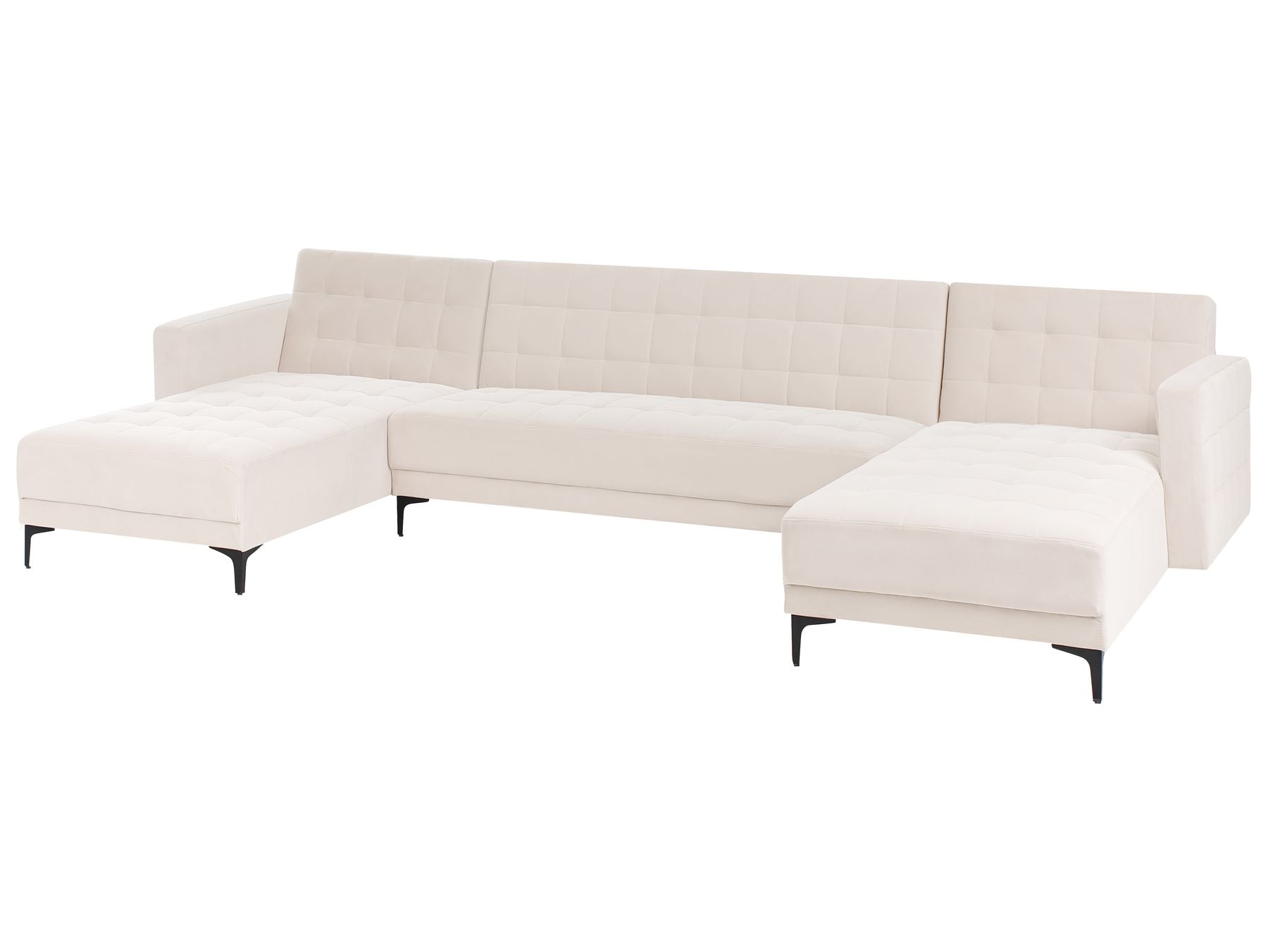 Modular U-Shape Sofa Bed ABERDEEN Velvet Light Beige 5 Seater