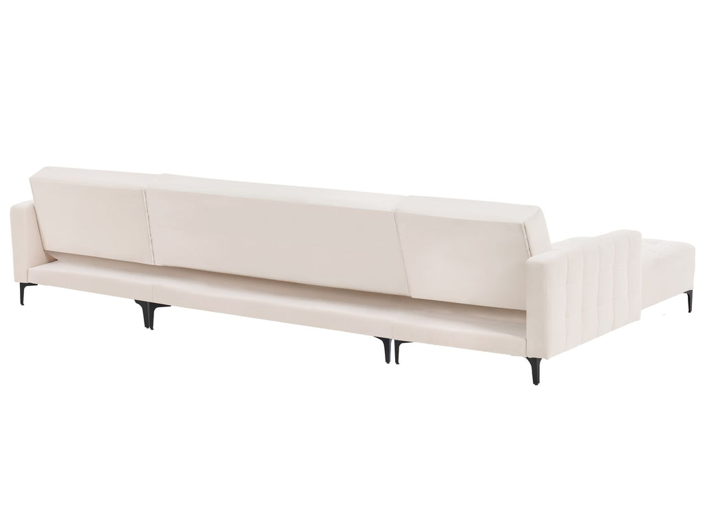 Modular U-Shape Sofa Bed ABERDEEN Velvet Light Beige 5 Seater