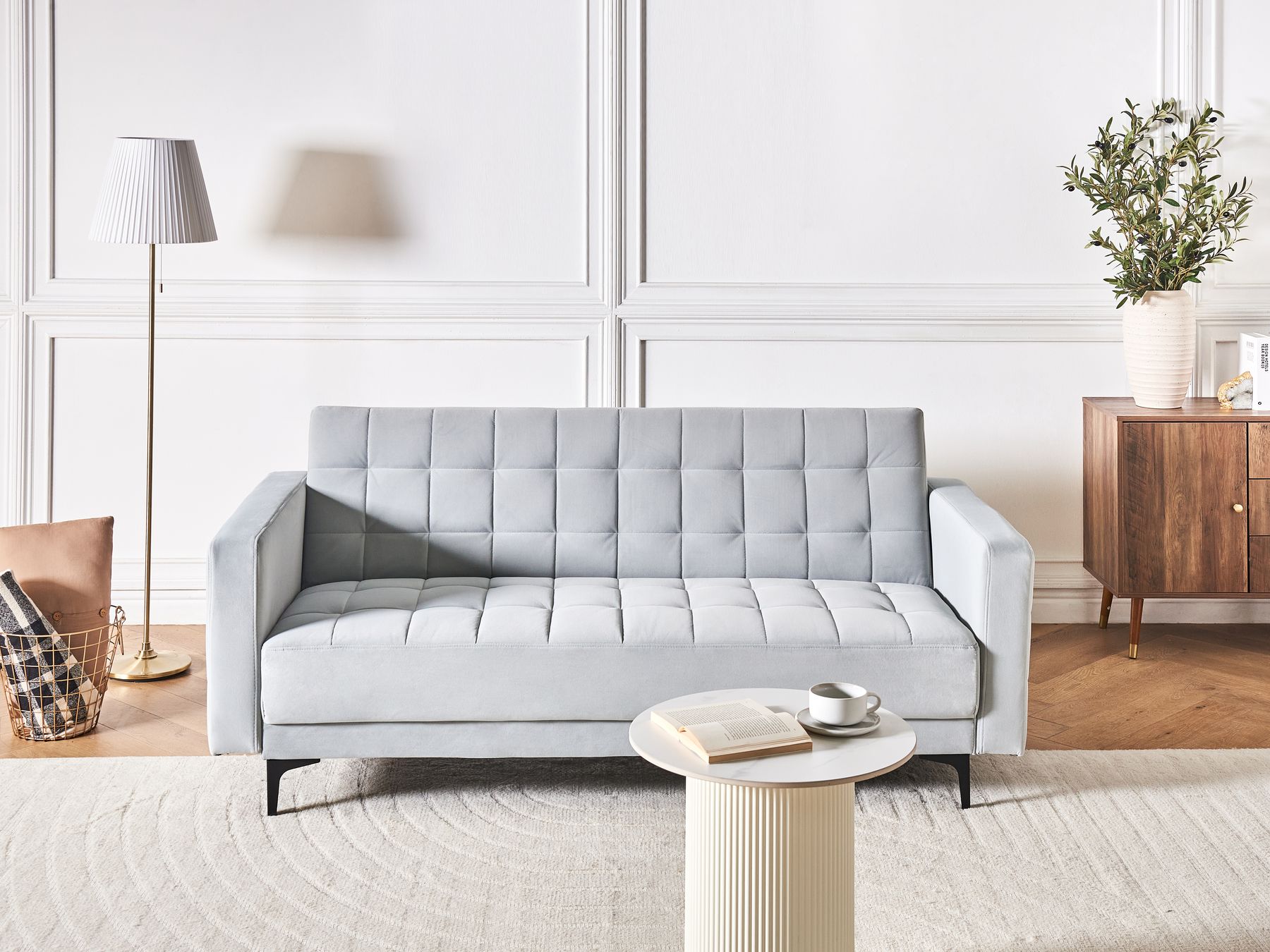 Sofa Bed ABERDEEN Velvet Light Grey 3 Seater