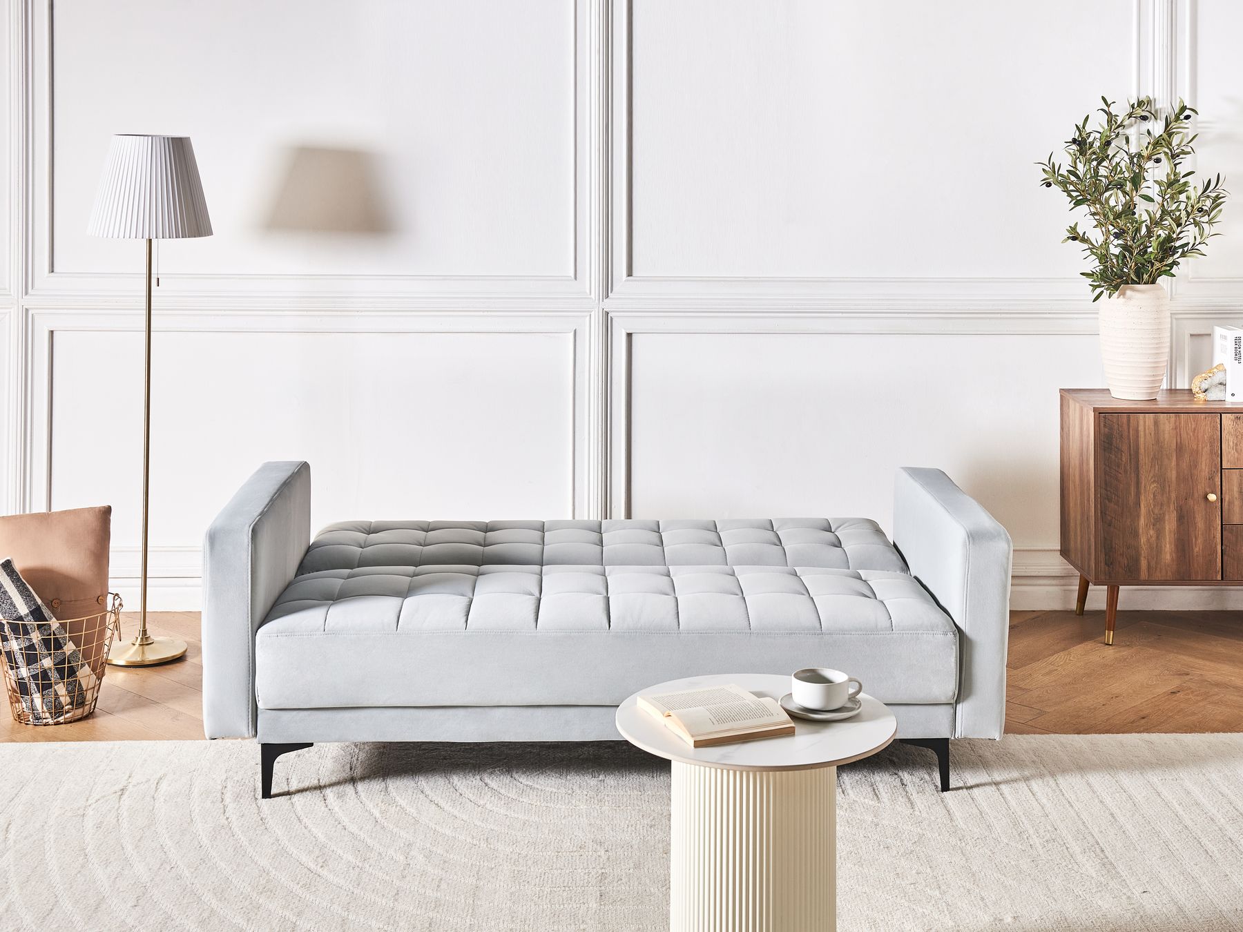 Sofa Bed ABERDEEN Velvet Light Grey 3 Seater