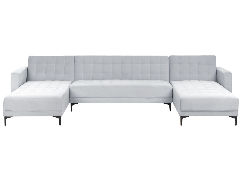 Modular U-Shape Sofa Bed ABERDEEN Velvet Light Grey 5 Seater