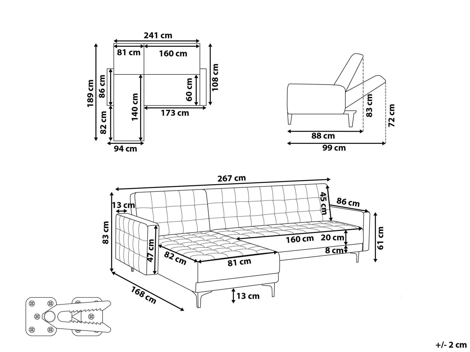 Modular Corner Sofa Bed ABERDEEN Velvet Light Grey 4 Seater Right Hand