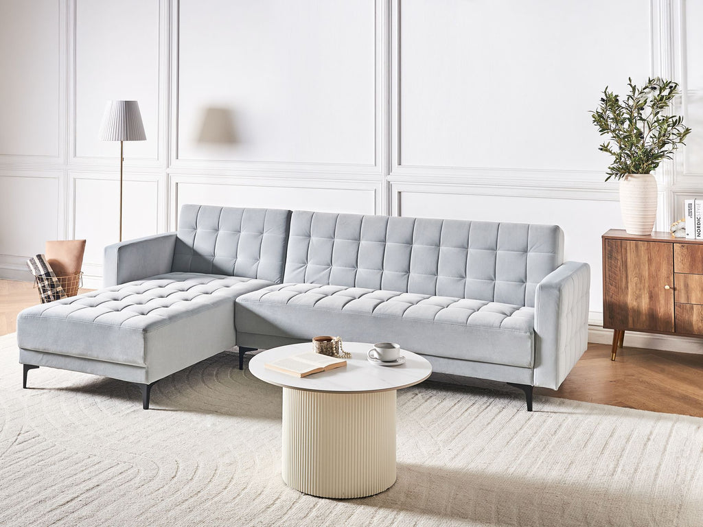 Modular Corner Sofa Bed ABERDEEN Velvet Light Grey 4 Seater Right Hand