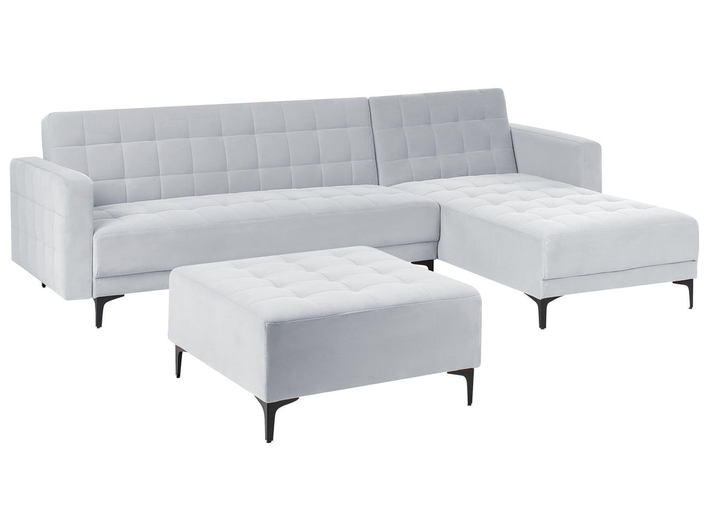 Modular Corner Sofa Bed ABERDEEN Velvet Light Grey 4 Seater Left Hand