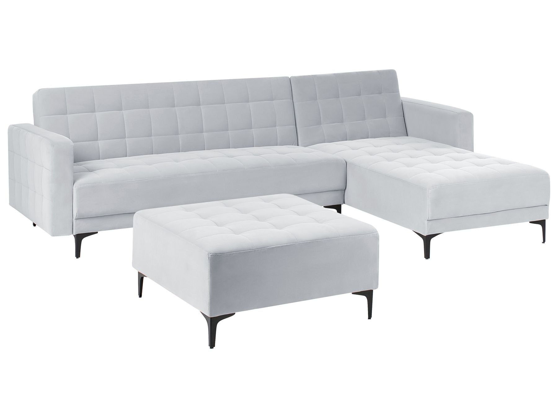 Modular Corner Sofa Bed ABERDEEN Velvet Light Grey 4 Seater Left Hand