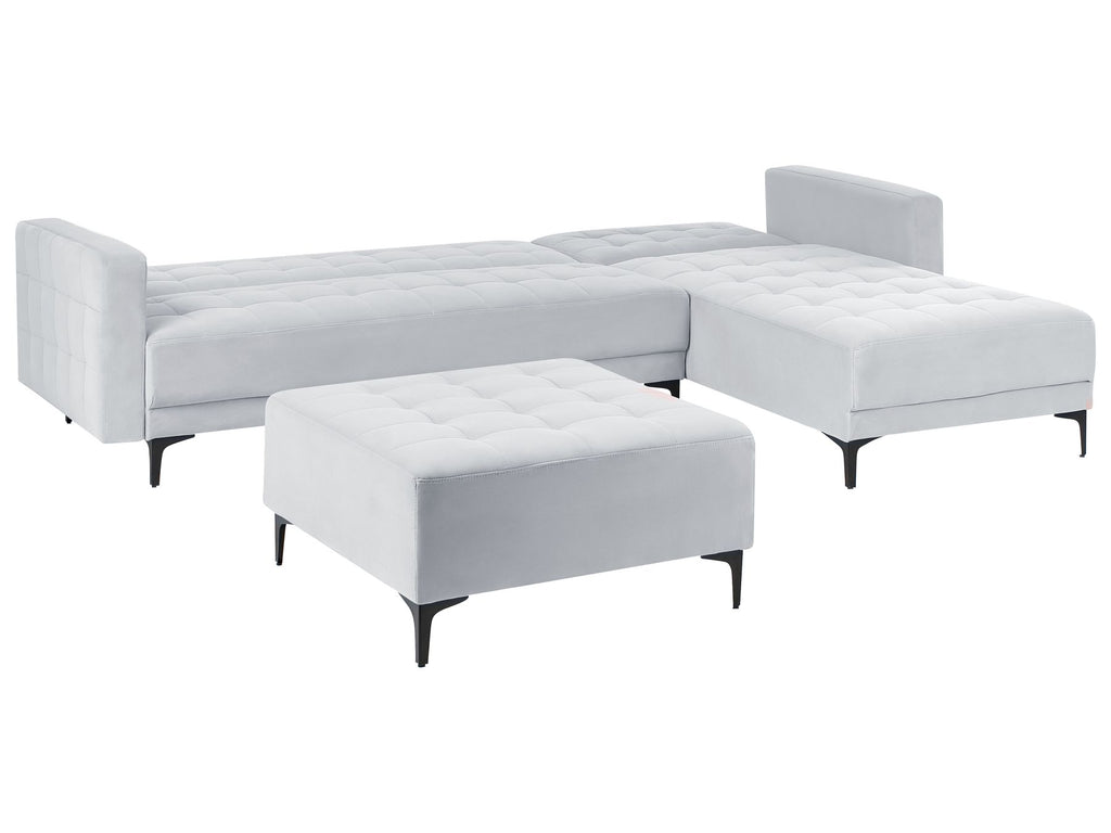 Modular Corner Sofa Bed ABERDEEN Velvet Light Grey 4 Seater Left Hand