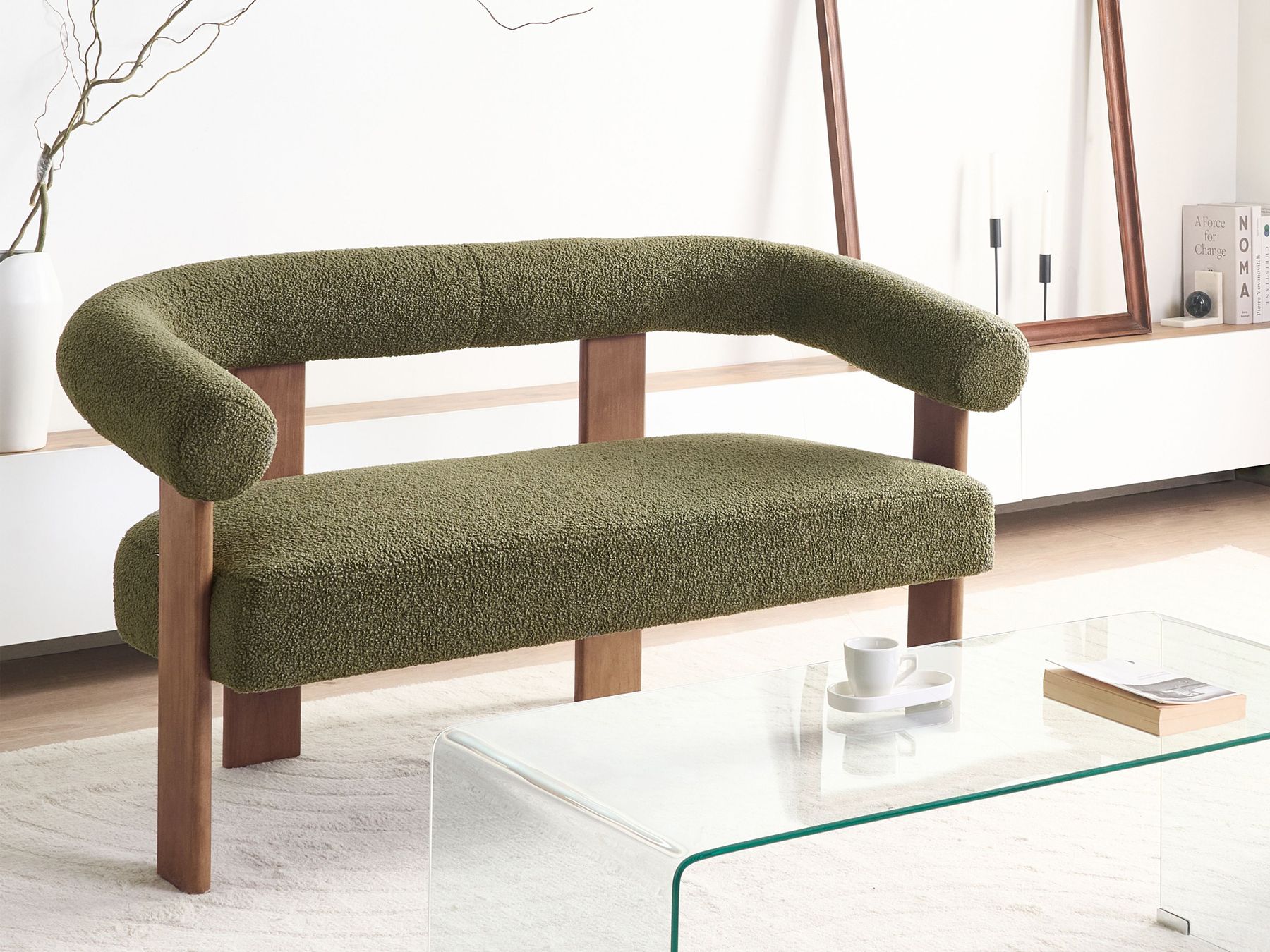 Sofa ILBRO Boucle Green/ Dark Brown 2 Seater