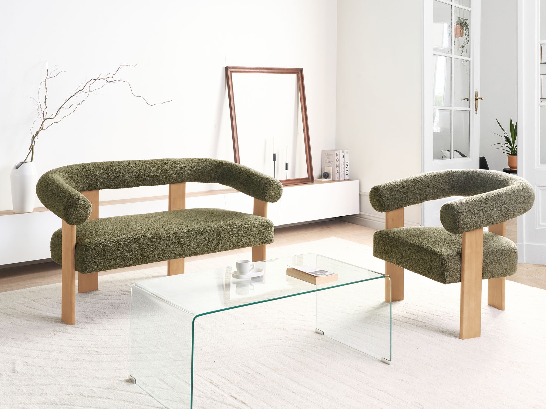 Sofa ILBRO Boucle Green/ Light Brown 2 Seater